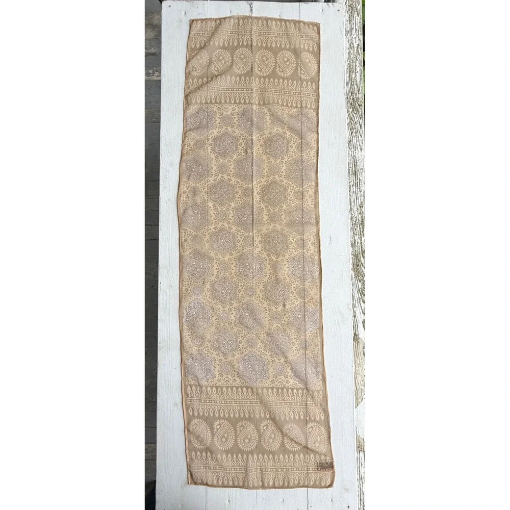 by Ben Goodman Vintage Paisley Sheer Silk Scarf Tan Brown Oblong Made in Japan